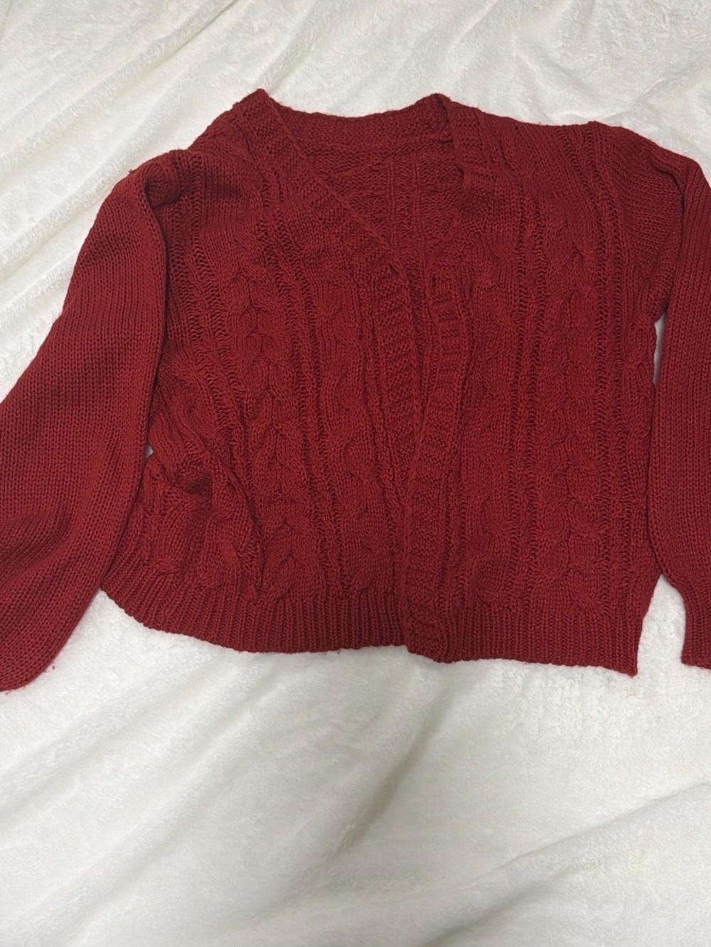 Cozy Cable Knit V-Neck Sweater - Red